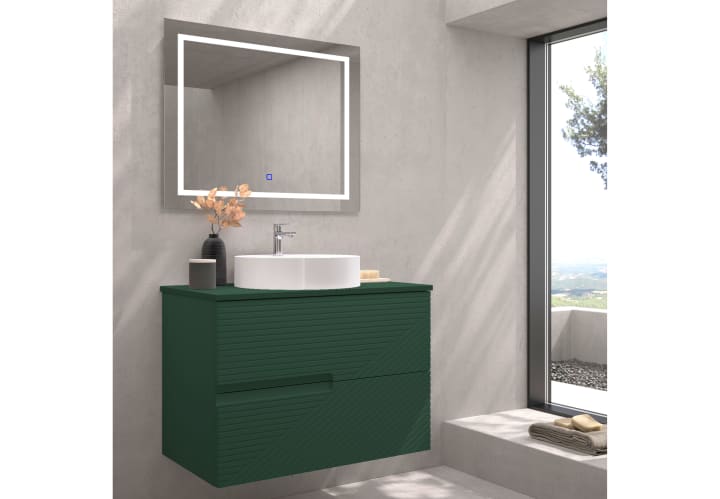 Mueble de baño con encimera piedra compactada mismo color de Bruntec Limo Principal 1