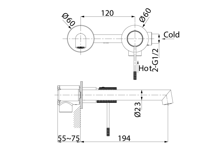 Grifo de lavabo empotrado Imex Line Croquis 12