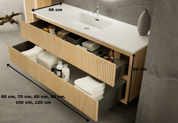 Conjunto de mueble de baño madera maciza con costados Bruntec Alpes 19 Croquis 4
