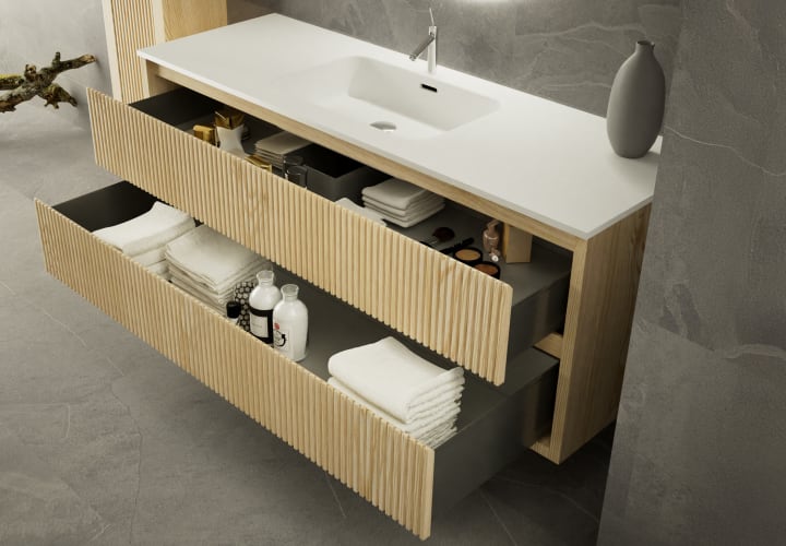 Conjunto de mueble de baño madera maciza con costados Bruntec Alpes 19 Detalle 2