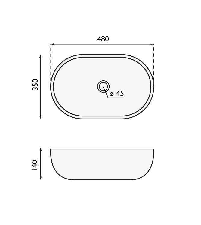 Lavabo sobre encimera Bruntec Castilla Croquis 3