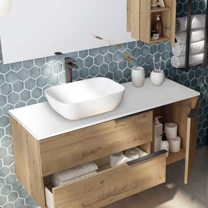 Mueble de baño con encimera de Solid Surface Bruntec Coban Detalle 1