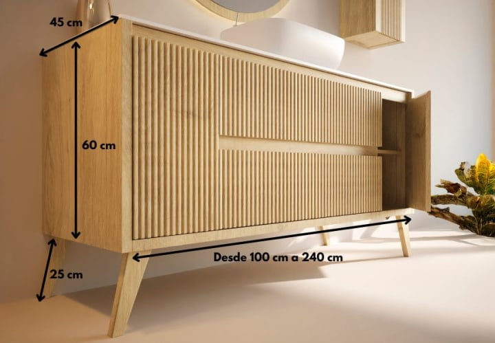 Mueble de baño madera maciza con encimera de solid surface Bruntec Alpes 13 Croquis 8