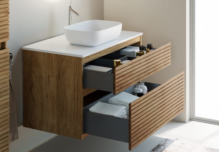 Mueble de baño madera maciza con encimera de solid surface Bruntec Alpes 5 Detalle 6