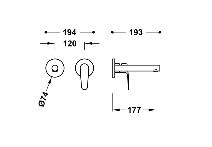 Grifo de lavabo empotrado Tres Flat Croquis 2