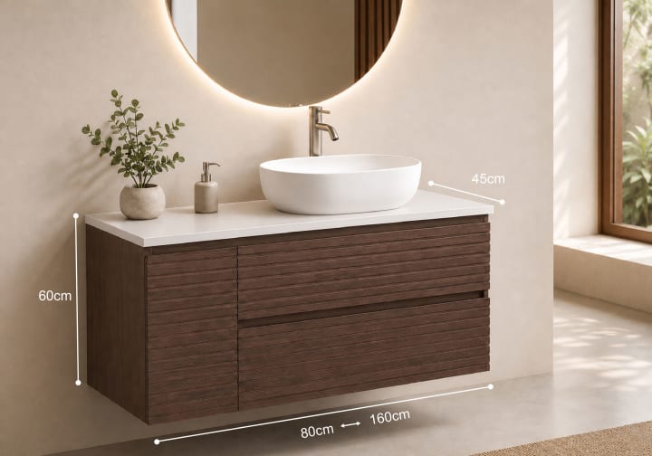 Mueble de baño Bruntec Alpes 21 encimera Solid Surface blanca Croquis 9