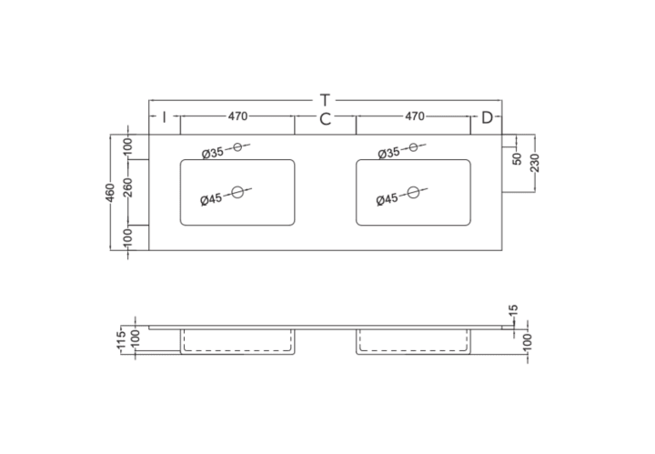 Lavabo encastrado Coycama Ambar Croquis 4