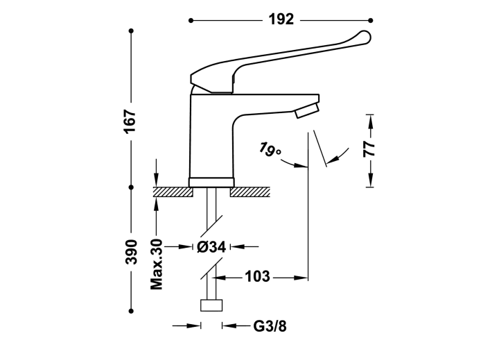 Grifo de lavabo PMR Tres Medical Croquis 1