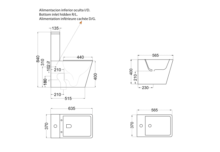 Pack inodoro + bidé Bruntec Square Croquis 7