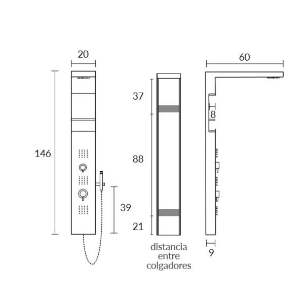 Columna de ducha Sagobar Mizu Box Croquis 1