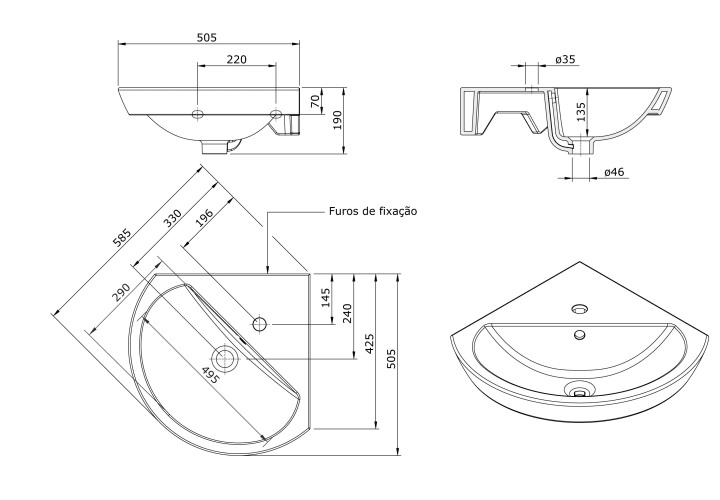 Lavabo suspendido Unisan Sanindusa Easy Croquis 2