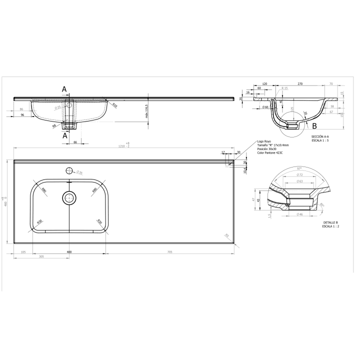 Lavabo encastrado Slim Croquis 1