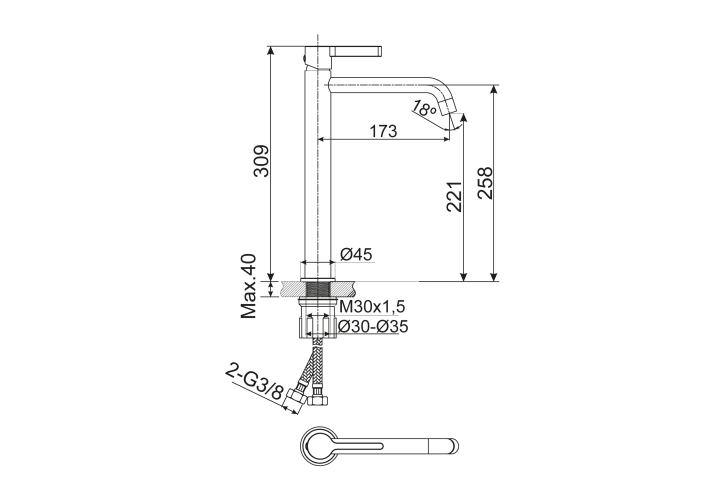 Grifo de lavabo de Lluvibath Bambú Croquis 5