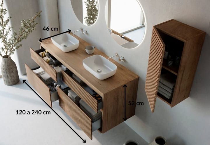 Mueble de baño con encimera de madera palilleria Horizontal Bruntec Alpes 9 Croquis 4