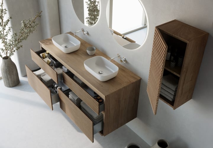 Mueble de baño con encimera de madera palilleria Horizontal Bruntec Alpes 9 Detalle 2