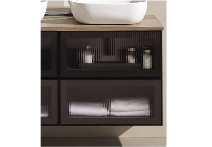 Conjunto mueble de baño frente cristal a rayas Sanchis Koba Detalle 1