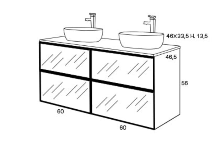 Conjunto mueble de baño frente cristal a rayas Sanchis Koba Croquis 3