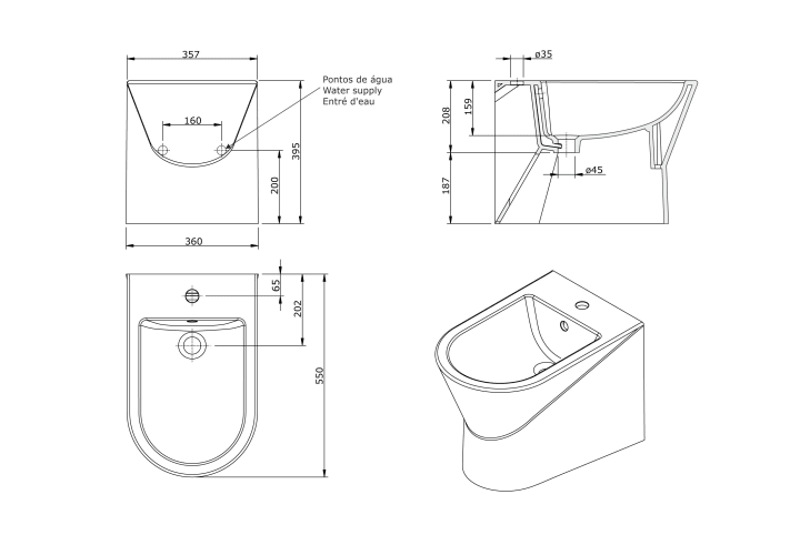 Pack inodoro + bide Unisan Sanindusa Urb.y Croquis 9