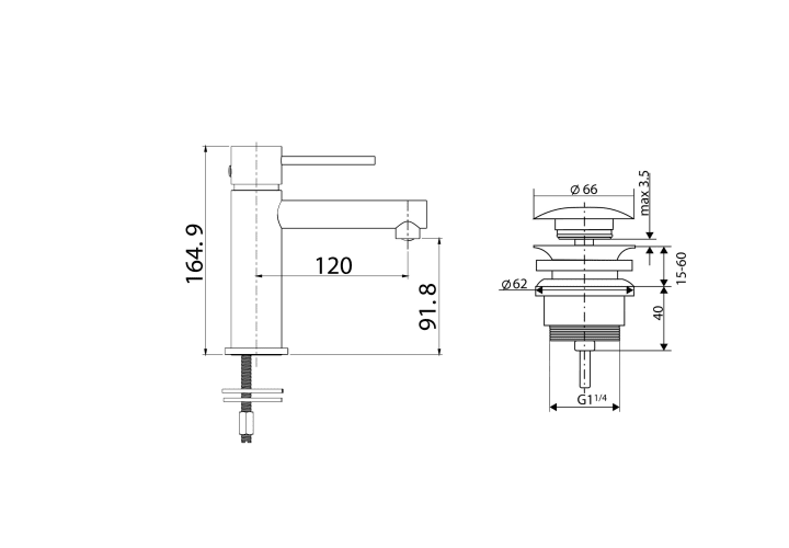Pack Grifo de lavabo Imex Milos + Válvula click-clack Croquis 10