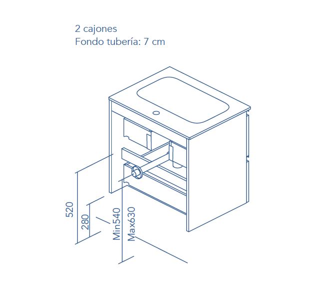 Mueble de baño con encimera de madera Royo Vida Croquis 3
