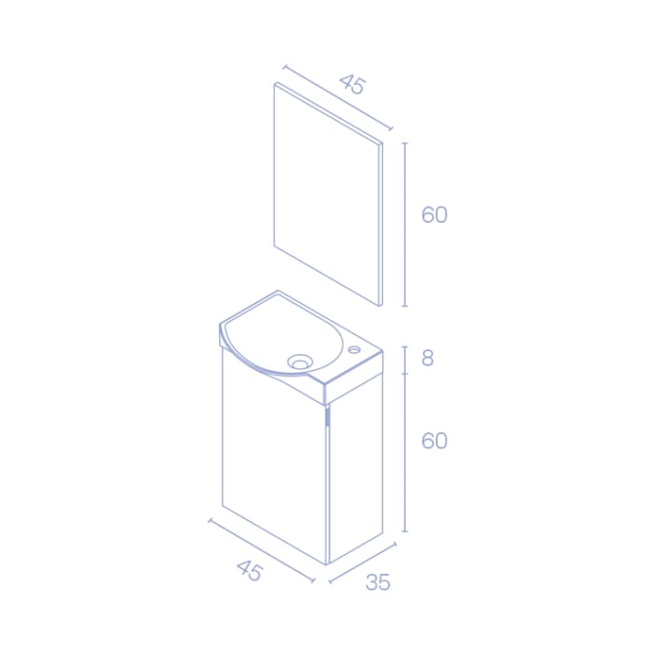 Conjunto completo mueble de baño fondo reducido 34 cm Amizuva Mika Croquis 7