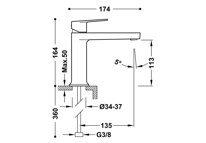 Grifo de lavabo Tres Project Croquis 12