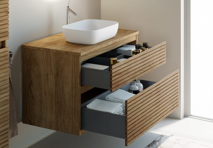 Mueble de baño con encimera de madera maciza Bruntec Alpes 1 Detalle 2
