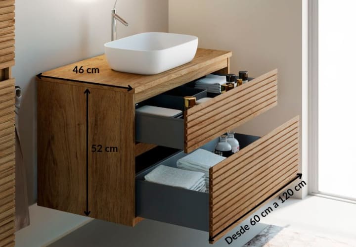 Mueble de baño con encimera de madera maciza Bruntec Alpes 1 Croquis 4