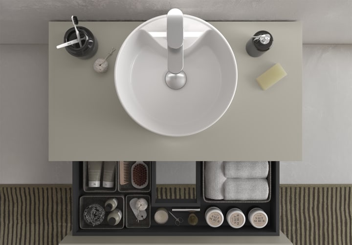 Conjunto mueble de baño Salgar Kira con lavabo sobre encimera Detalle 9