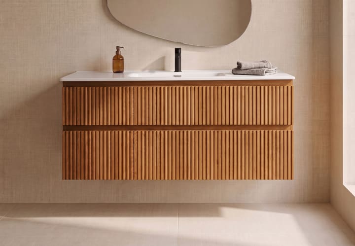 Conjunto de mueble de baño de madera maciza Bruntec Alpes Principal 1