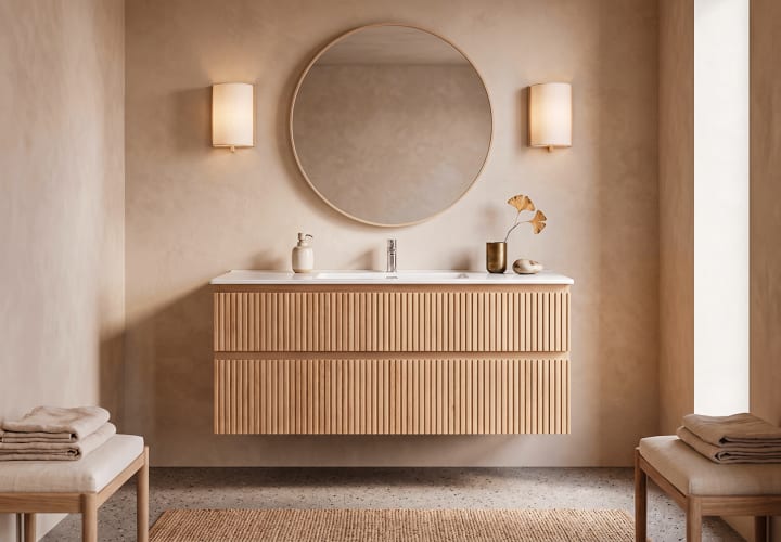 Conjunto de mueble de baño de madera maciza Bruntec Alpes Principal 2