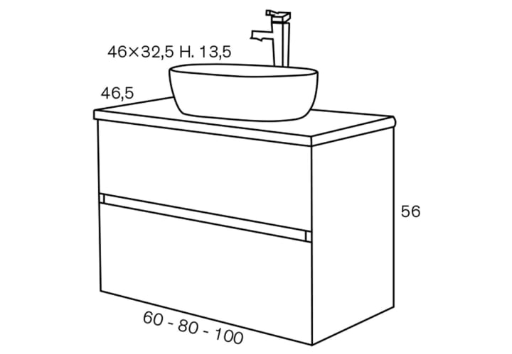 Conjunto mueble de baño con lavabo sobre encimera Sanchis Deco Lux Croquis 11