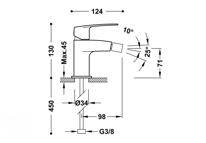 Grifo de bidé Tres Flat Croquis 1