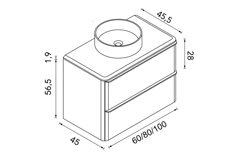 Mueble de baño con encimera arena de resina Royo Dai Top Croquis 10