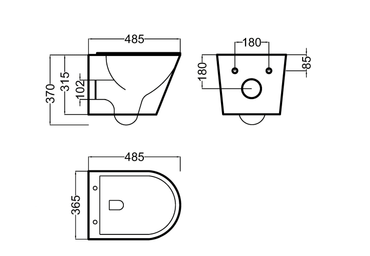 Pack inodoro suspendido + cisterna empotrada Bruntec Lisboa Croquis 6