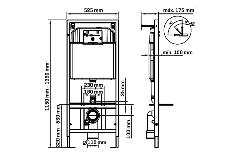 Pack inodoro suspendido + cisterna empotrada Bruntec Lisboa Croquis 7