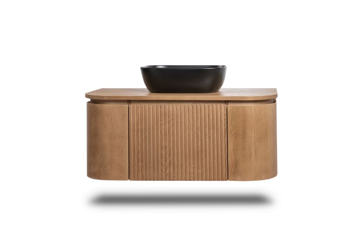 Mueble de baño 100 cm madera maciza de fresno con encimera de madera Bruntec Evo Curve 2 puertas lisas Detalle 2