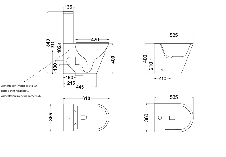 Pack inodoro + bidé Bruntec Lisboa Croquis 5