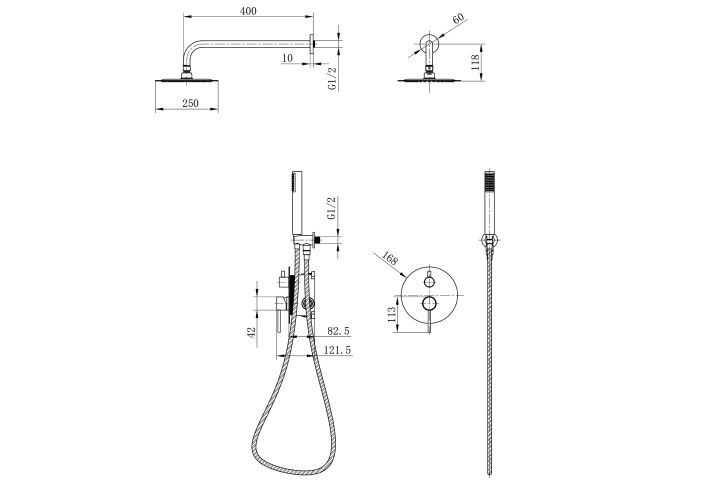 Conjunto de ducha empotrado Imex Monza Croquis 13