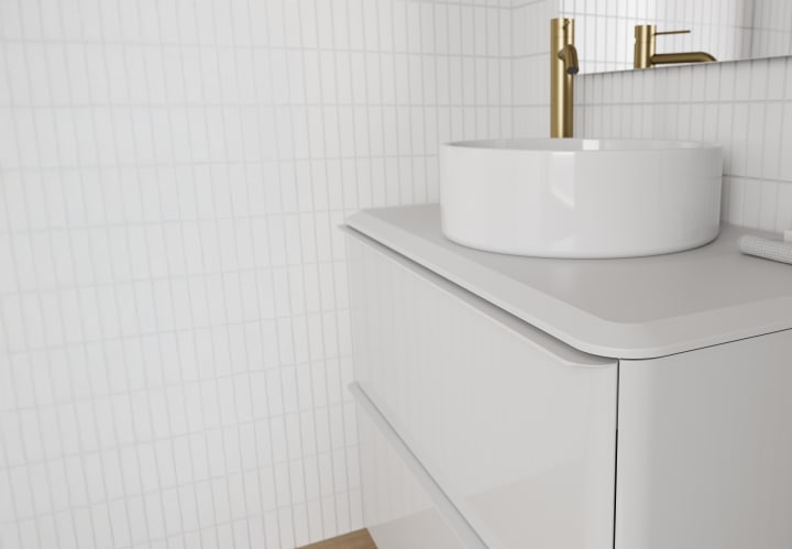 Mueble de baño con encimera blanca de resina Royo Dai Top Detalle 3