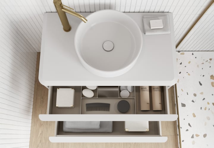 Mueble de baño con encimera blanca de resina Royo Dai Top Detalle 2