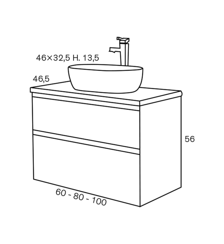 Conjunto mueble de baño con lavabo sobre encimera Sanchis Nice Croquis 5