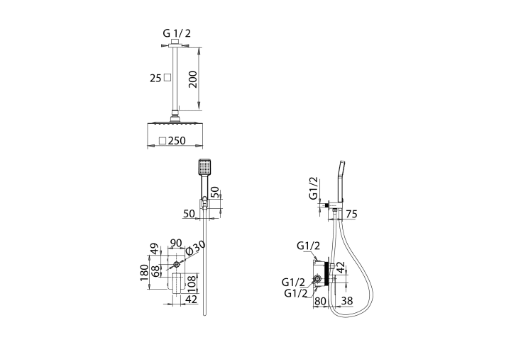 Conjunto de ducha empotrado Imex Pisa Croquis 7