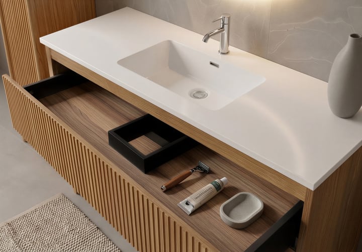 Conjunto de mueble de baño con lavabo Solid Surface Bruntec Duna Detalle 13