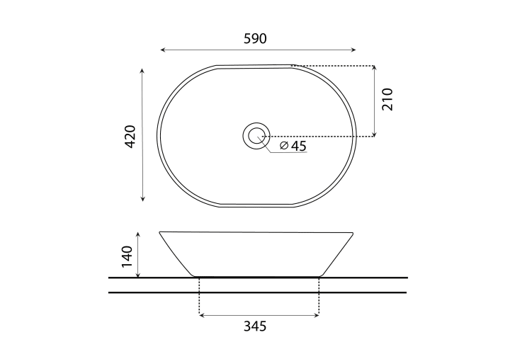 Lavabo sobre encimera Bathco New Toulouse Croquis 4