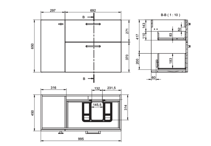 Mueble de baño con encimera de madera Viso Verso Croquis 12