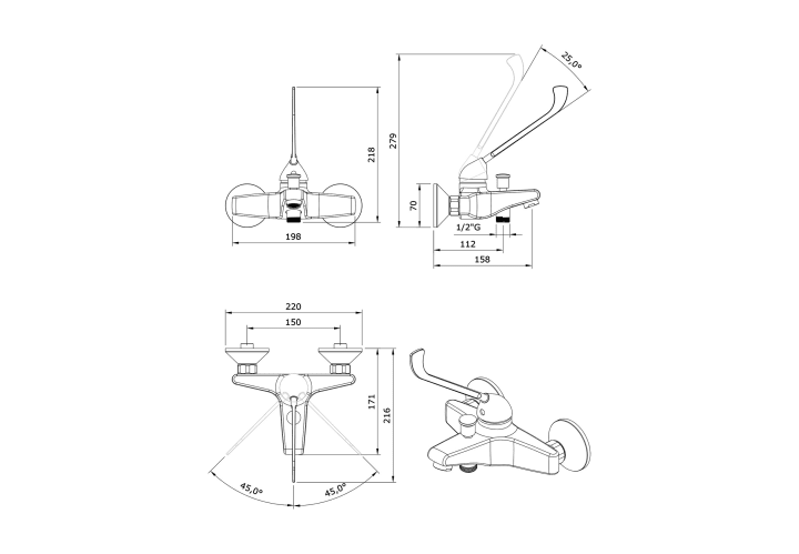 Grifo de bañera PMR Unisan Sanindusa Easy Croquis 2