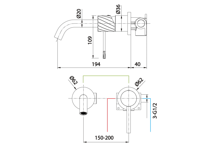Grifo de lavabo empotrado Imex Bless Croquis 27