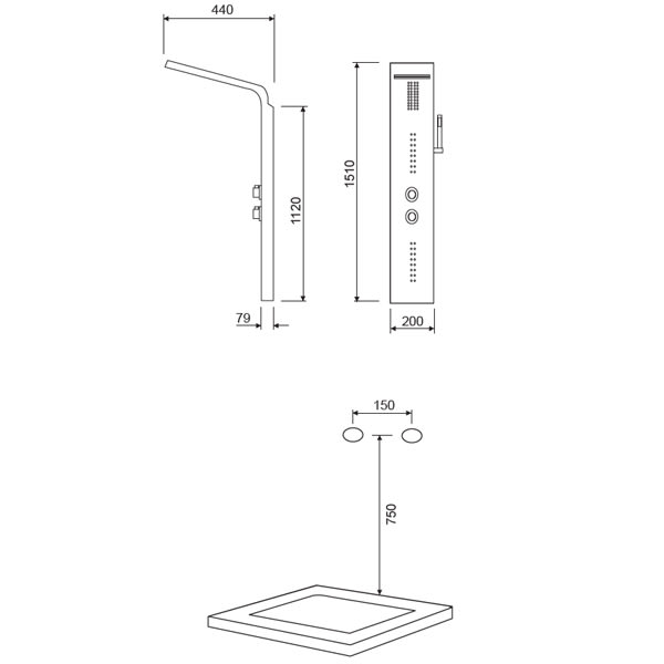 Columna de ducha hidromasaje Lluvibath Beka Croquis 1