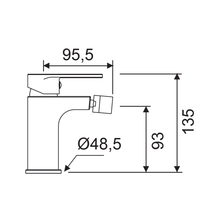 Grifo de bidé Lluvibath Aura Croquis 3